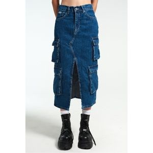 The Ragged Priest Blue Denim Cargo Skirt